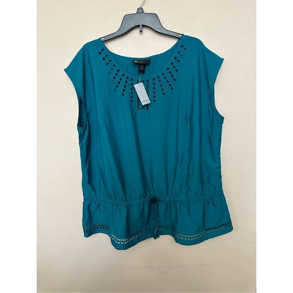 LANE BRYANT Teal Elastic Waist Sleeveless Blouse 26/28 NWT